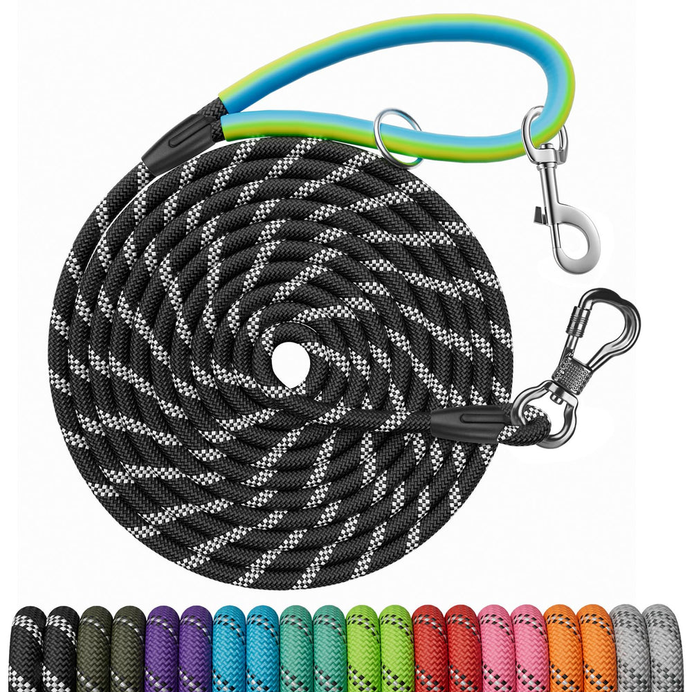 NTR long dog leash 50ft with 2 swivel hooks enables secure control during training and walks.
