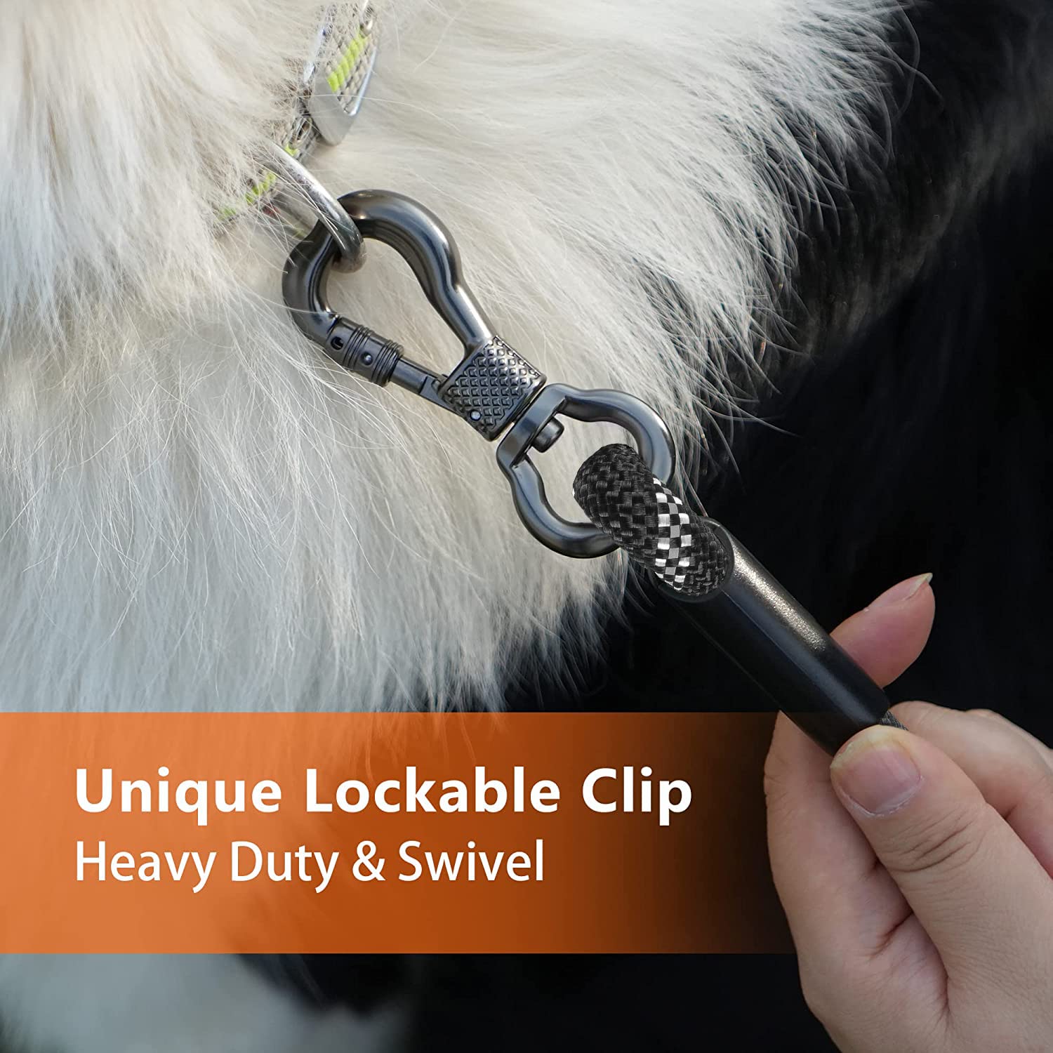NTR long dog leash lockable bone-hook provides added security to prevent accidental openings.