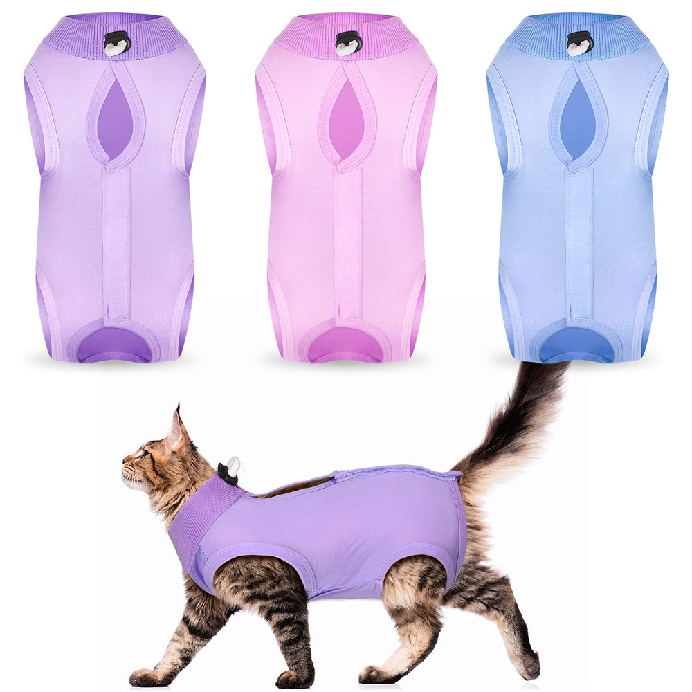 Nuanchu cat recovery suit package shows three color options for easy rotation.