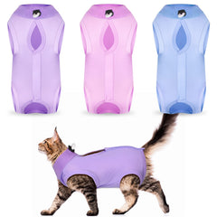 Nuanchu cat recovery suit package shows three color options for easy rotation.