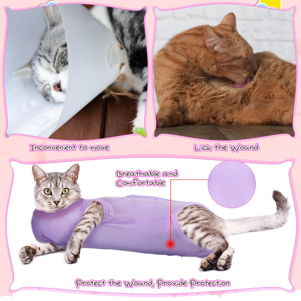 Nuanchu cat recovery suit side-worn design demonstrates flexible fit.
