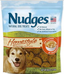 Nudges Homestyle Chicken Pot Pie treats in bag, ideal training reward for all life stages.