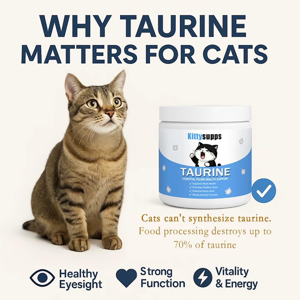 Nukupuns KittySupps Taurine Powder dry-food mix blends easily with meals.