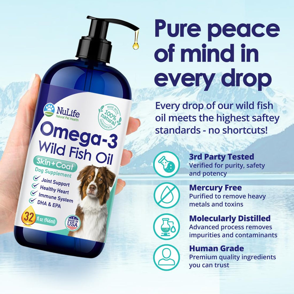 NuLife Human-grade omega-3 for dogs emphasizes purity and trusted manufacturing standards