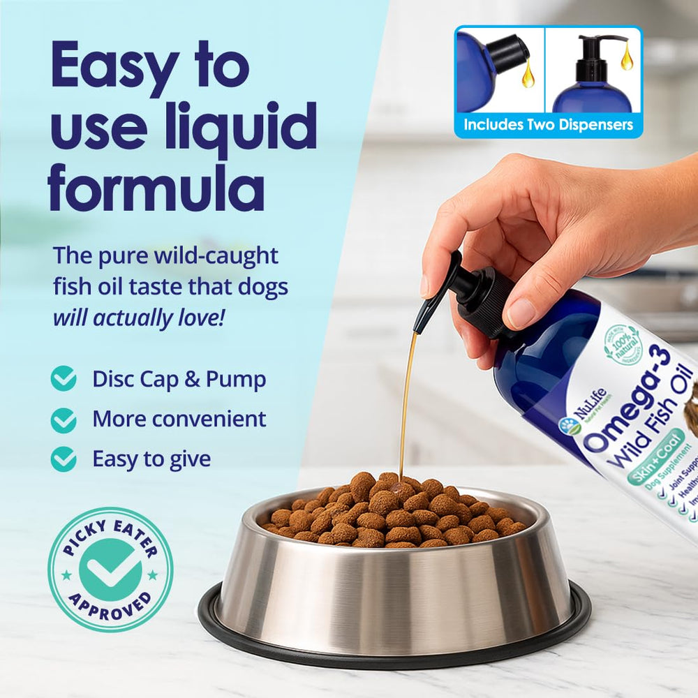 NuLife Mercury-free, non-GMO fish oil for dogs supports clean, long-term supplementation
