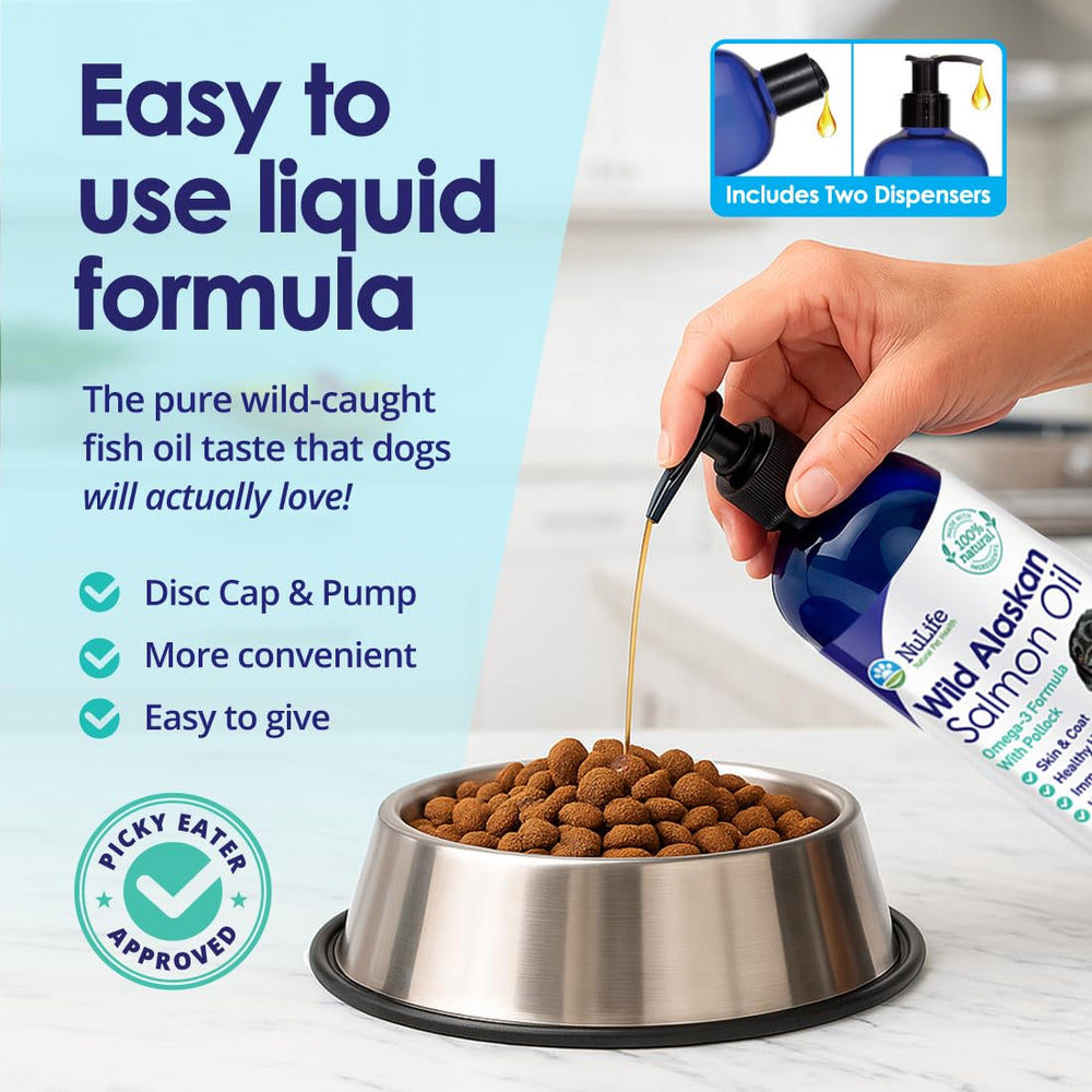 NuLife Natural Pet Health coat shine and softer skin from daily oil.