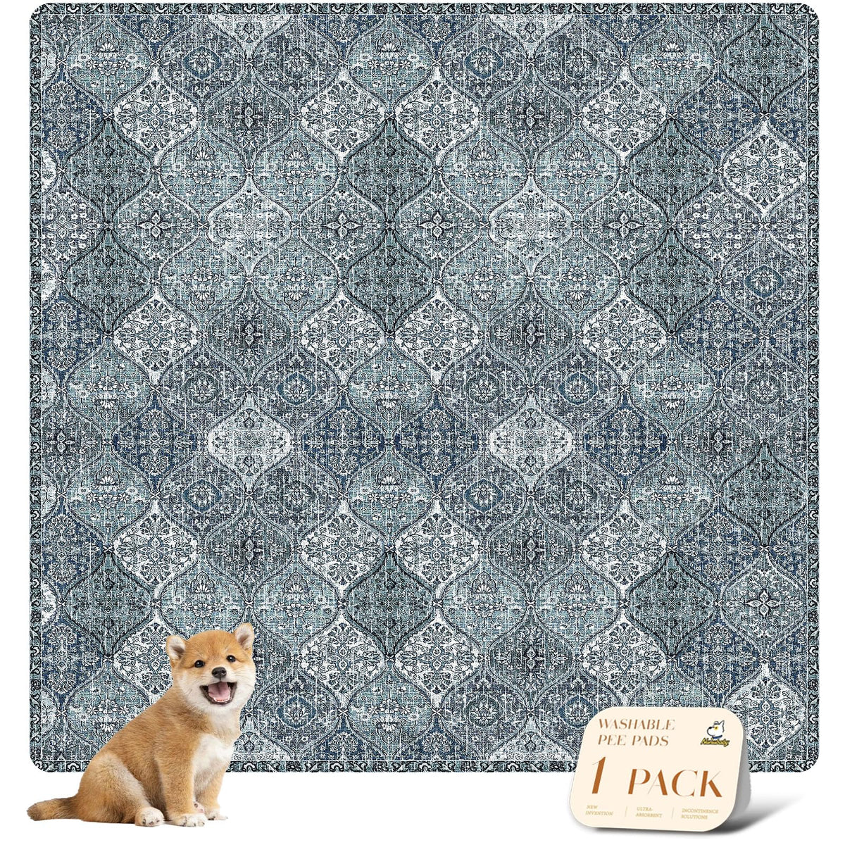 Nunubaby blue washable pee pad 72x72 protects floors and supports crate training