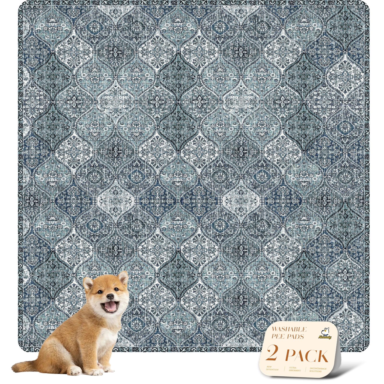 Nunubaby washable pee pad blue-pattern front view protects floors stylishly