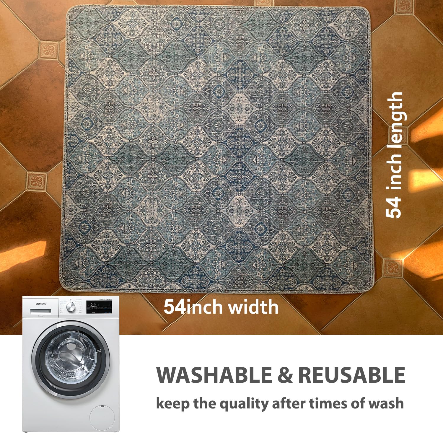 Nunubaby washable pee pad blue-pattern side view shows non-slip backing for stability