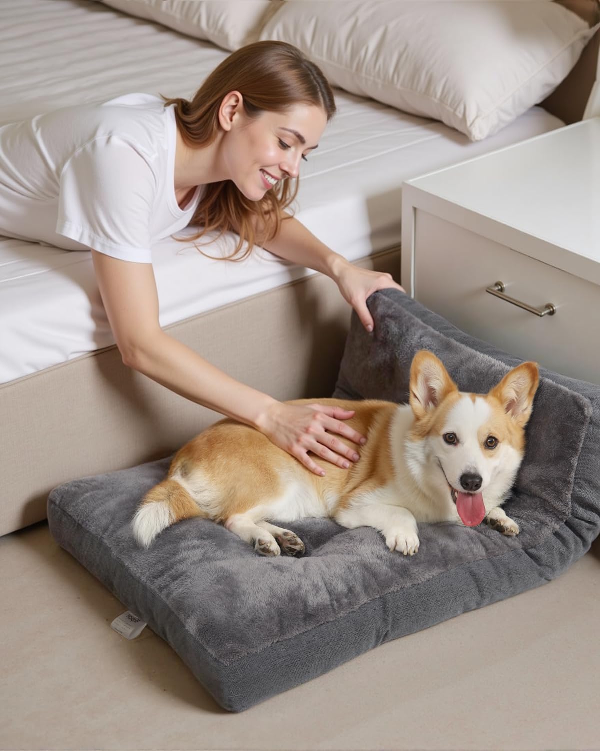 NUPIDA dog bed vacuum-sealed packaging expansion after unboxing.