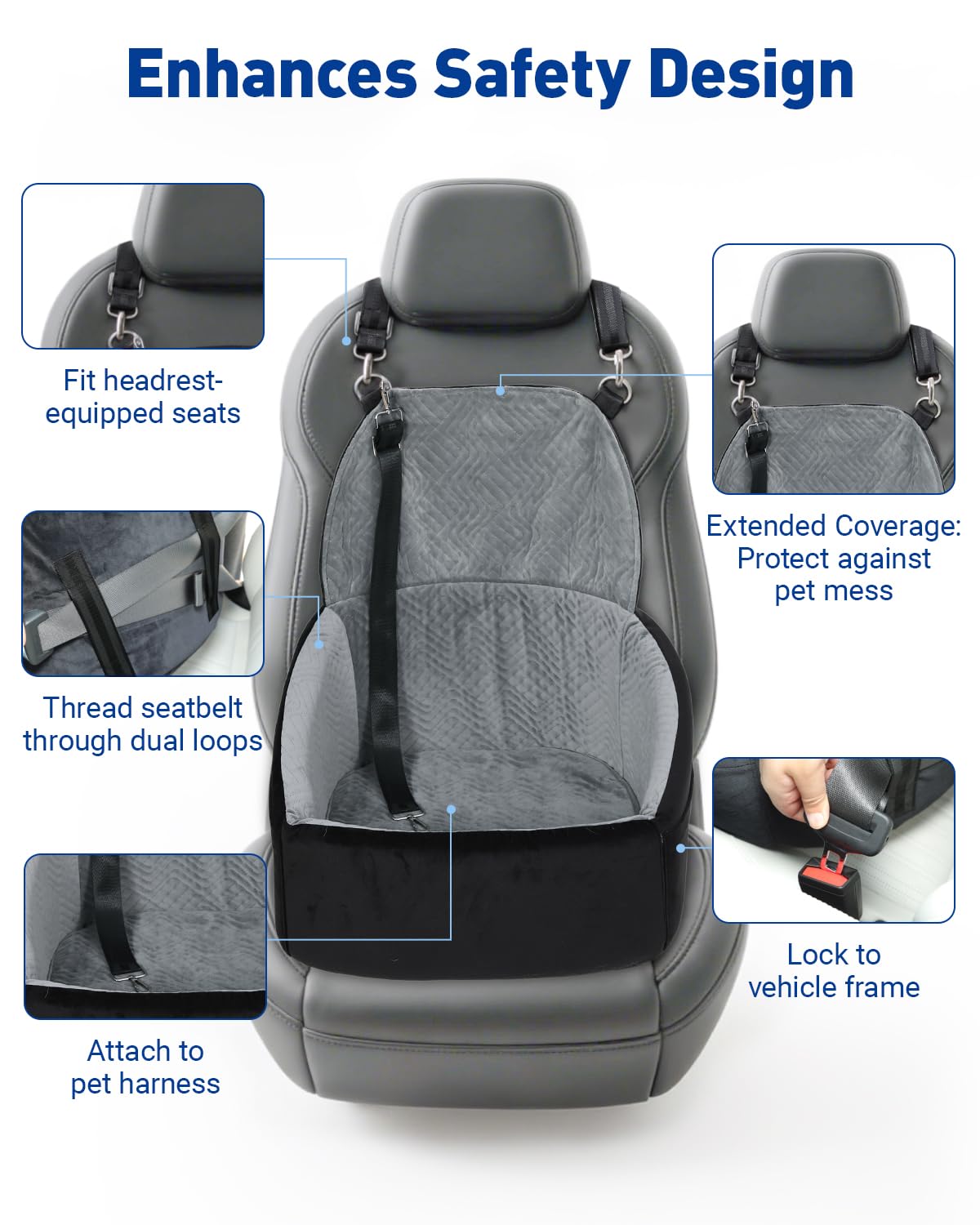 NUPIDA dog car seat with 2 safety leashes enhances in-car security during commutes.