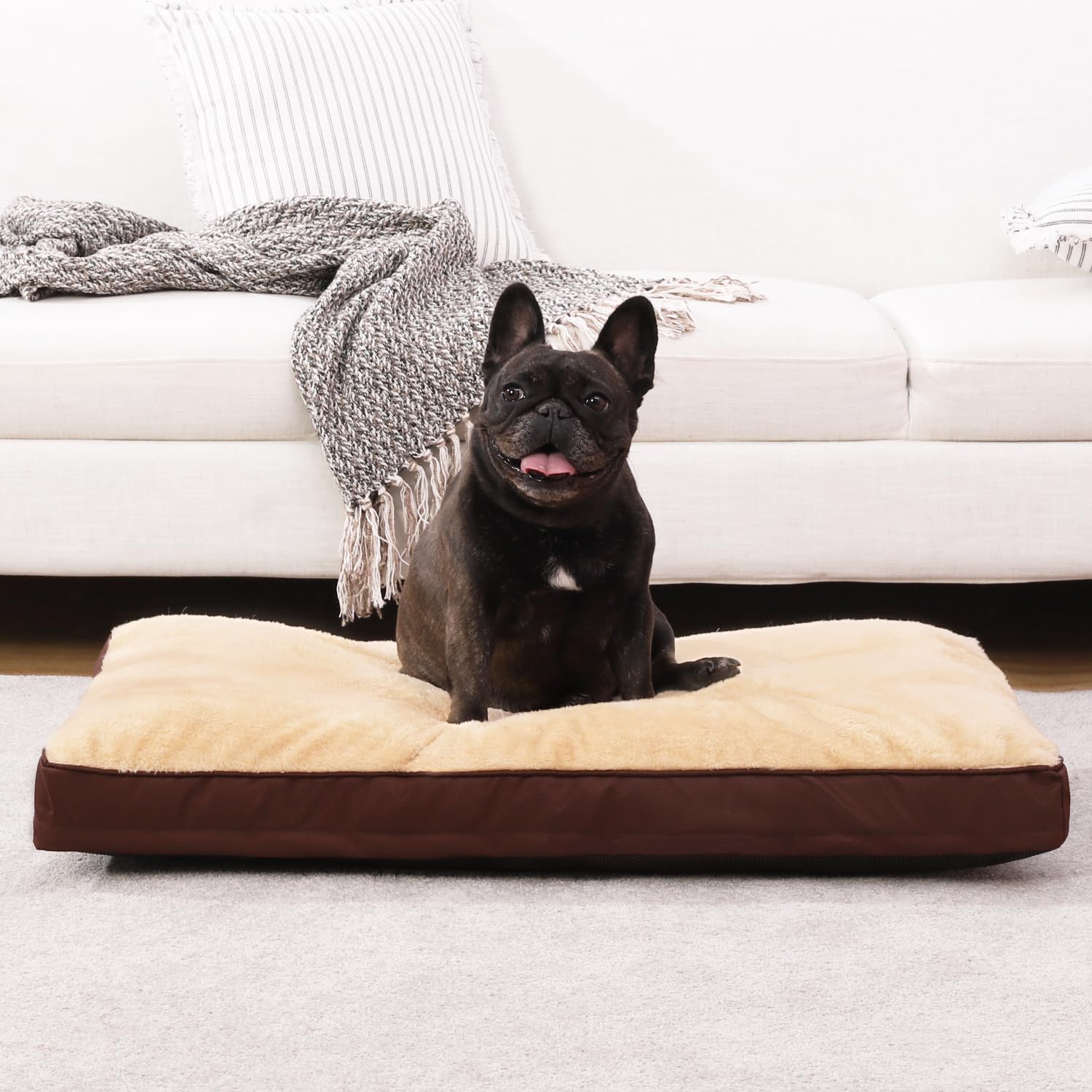 NUPIDA dog crate bed brown plush texture highlights luxurious feel