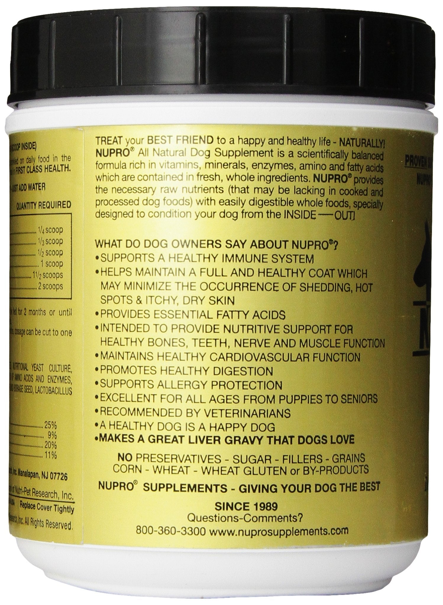 Nupro All Natural Dog Supplement powder stirred into a dog bowl to encourage appetite.