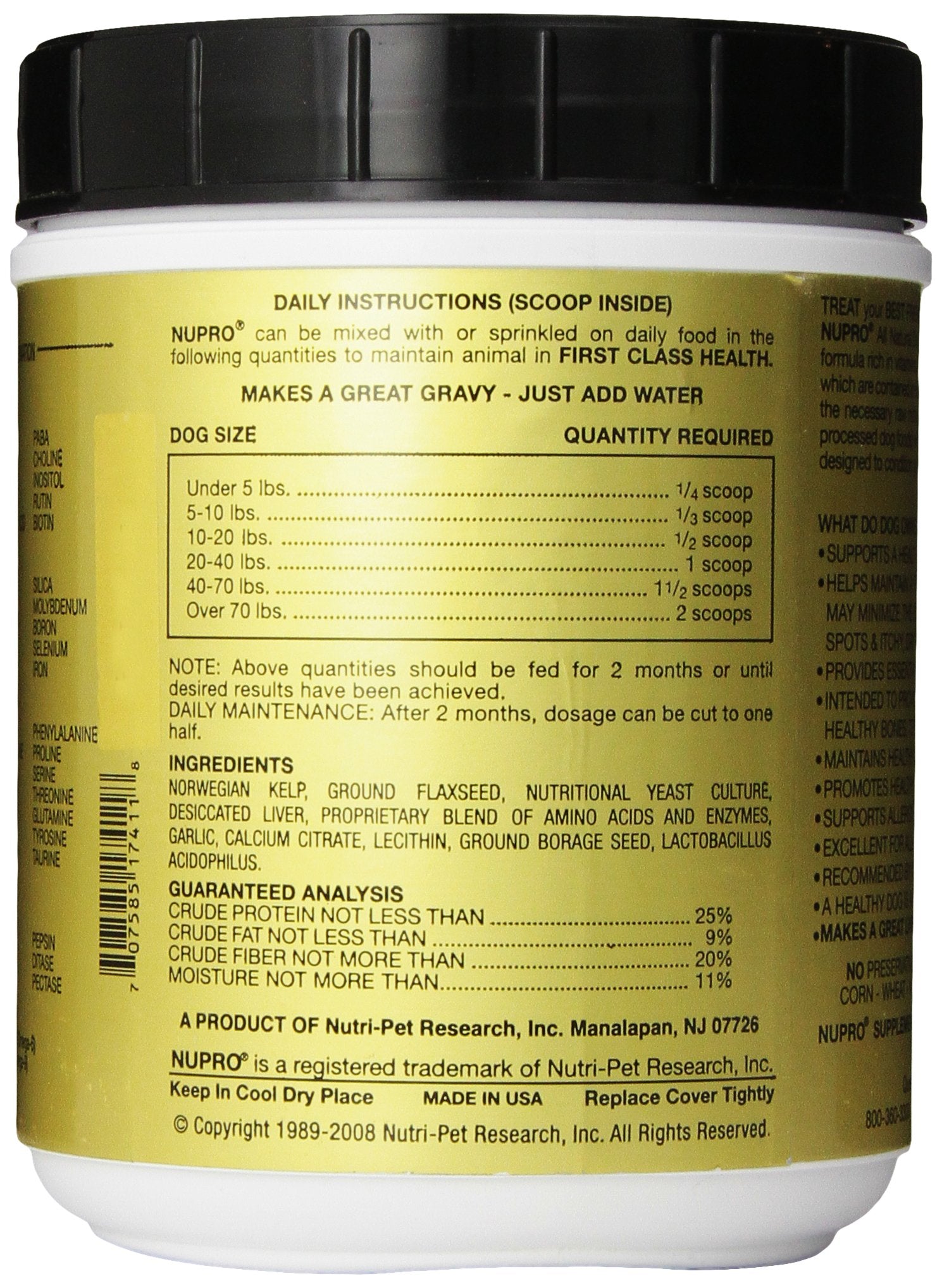Nupro All Natural Dog Supplement dosing spoon with precise daily dosage for small dogs.