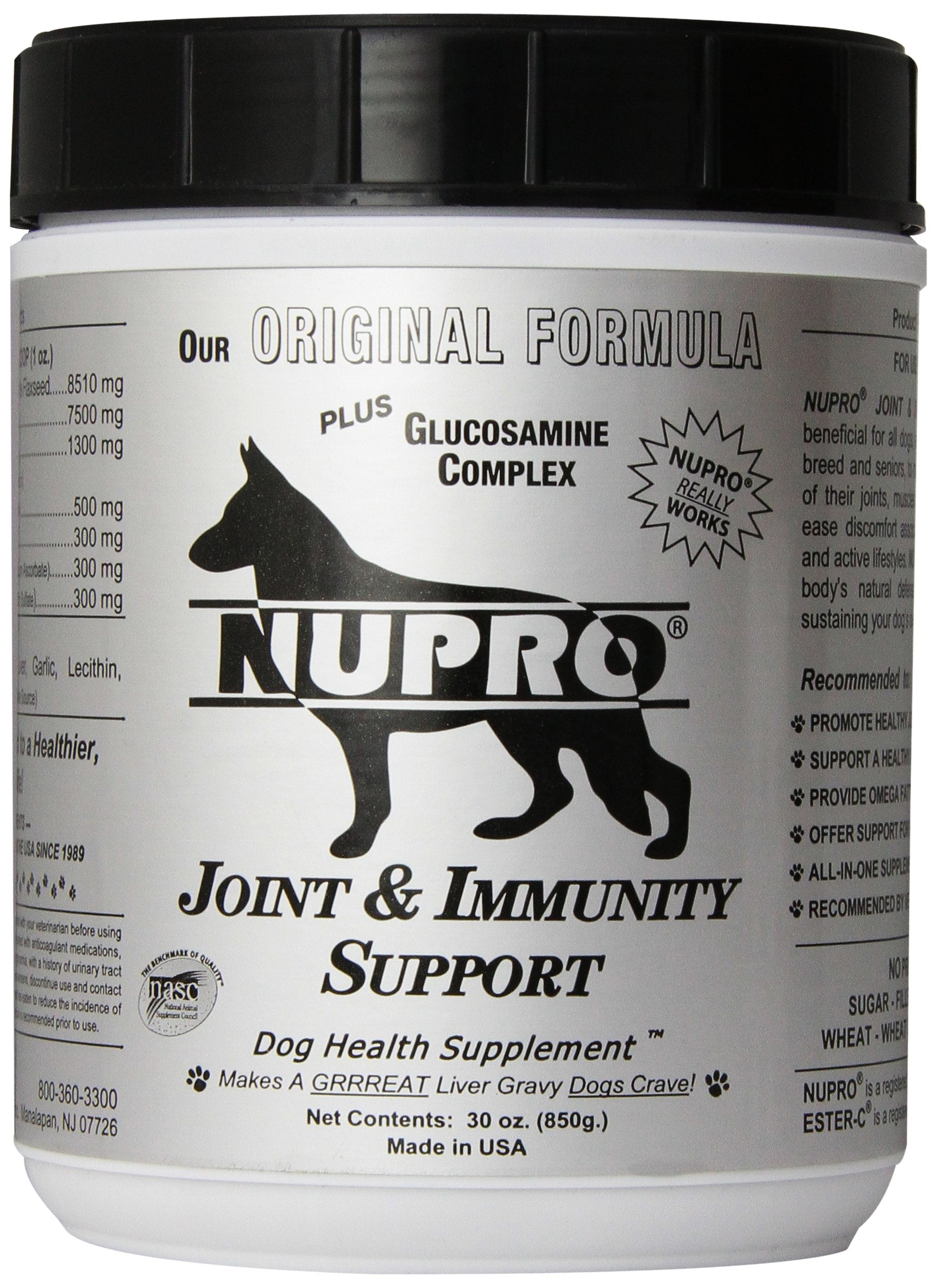 Nupro Joint Support 30 oz bottle shown for dogs, supporting joint comfort and mobility.