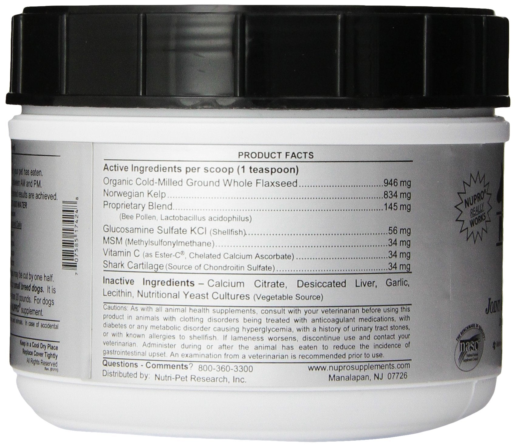 Nupro Joint Support ingredients including kelp and flaxseed.