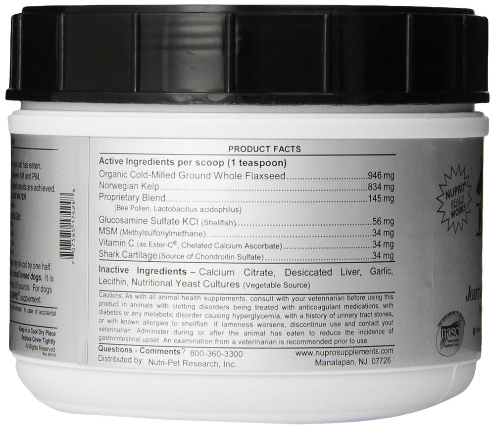 Nupro Joint Support ingredients including kelp and flaxseed.
