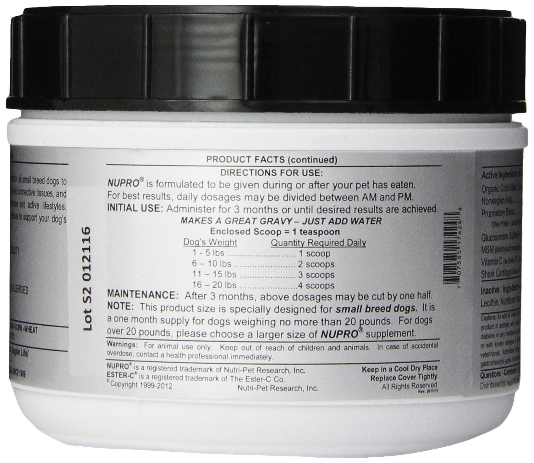 Nupro Joint Support jar label highlights all-natural formula.