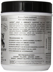 Nupro Joint Support label close-up highlights natural ingredients for canine joints.