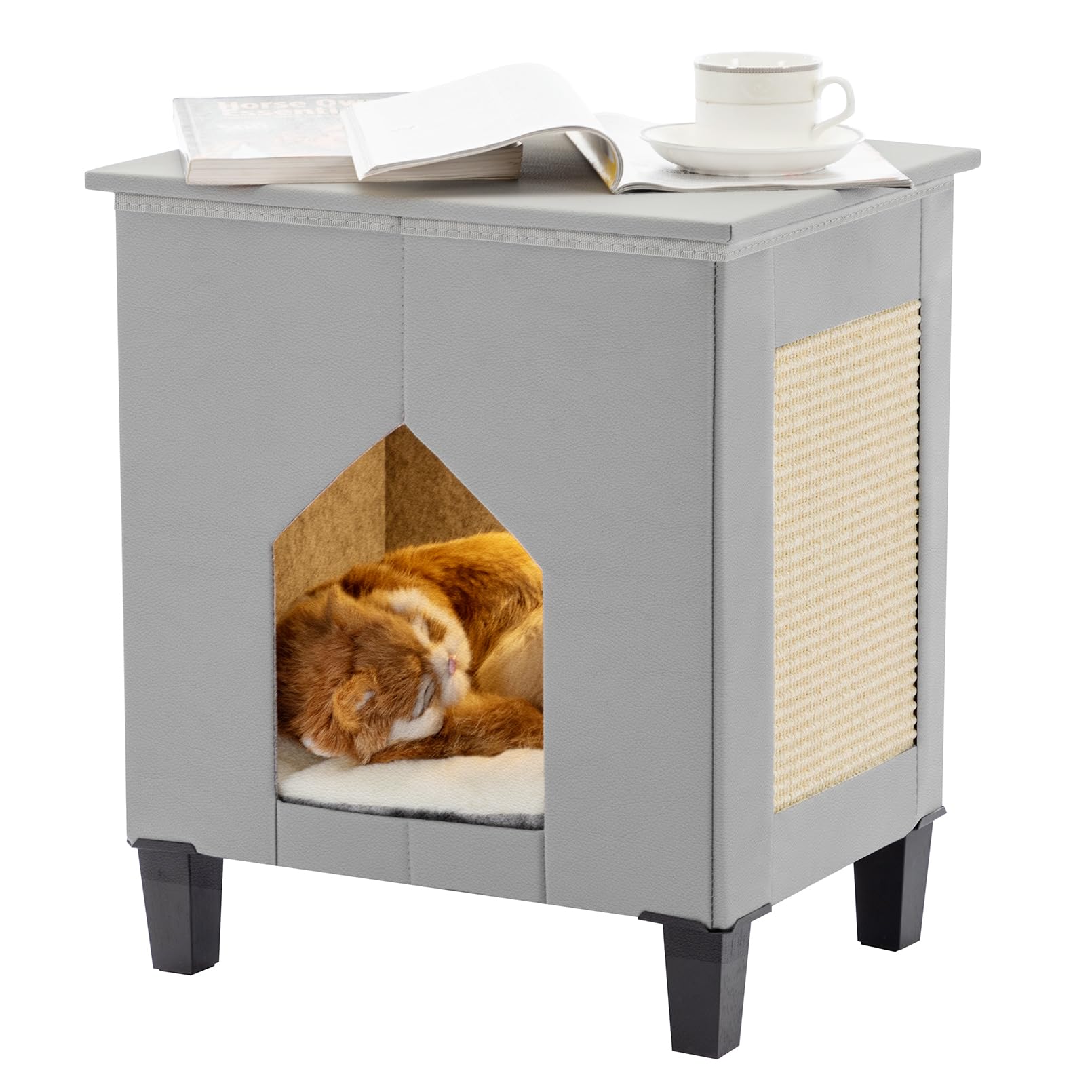 NUROMY cat house indoor condo with scratch pad for interactive play and enrichment