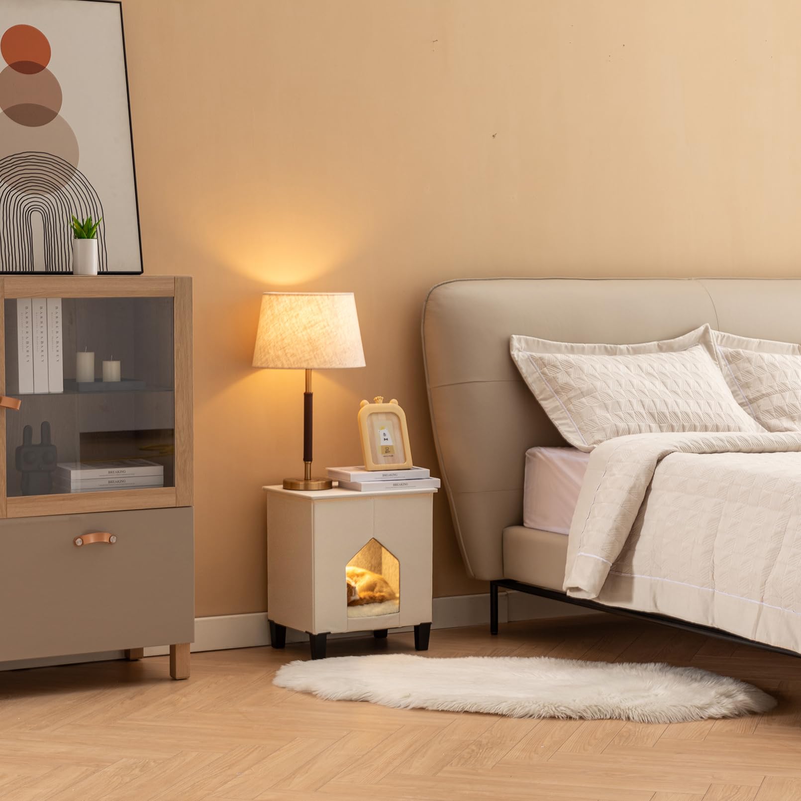 nuromy cat house leather surface detail highlights water-resistant, easy-care material for busy homes