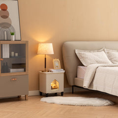 nuromy cat house leather surface detail highlights water-resistant, easy-care material for busy homes