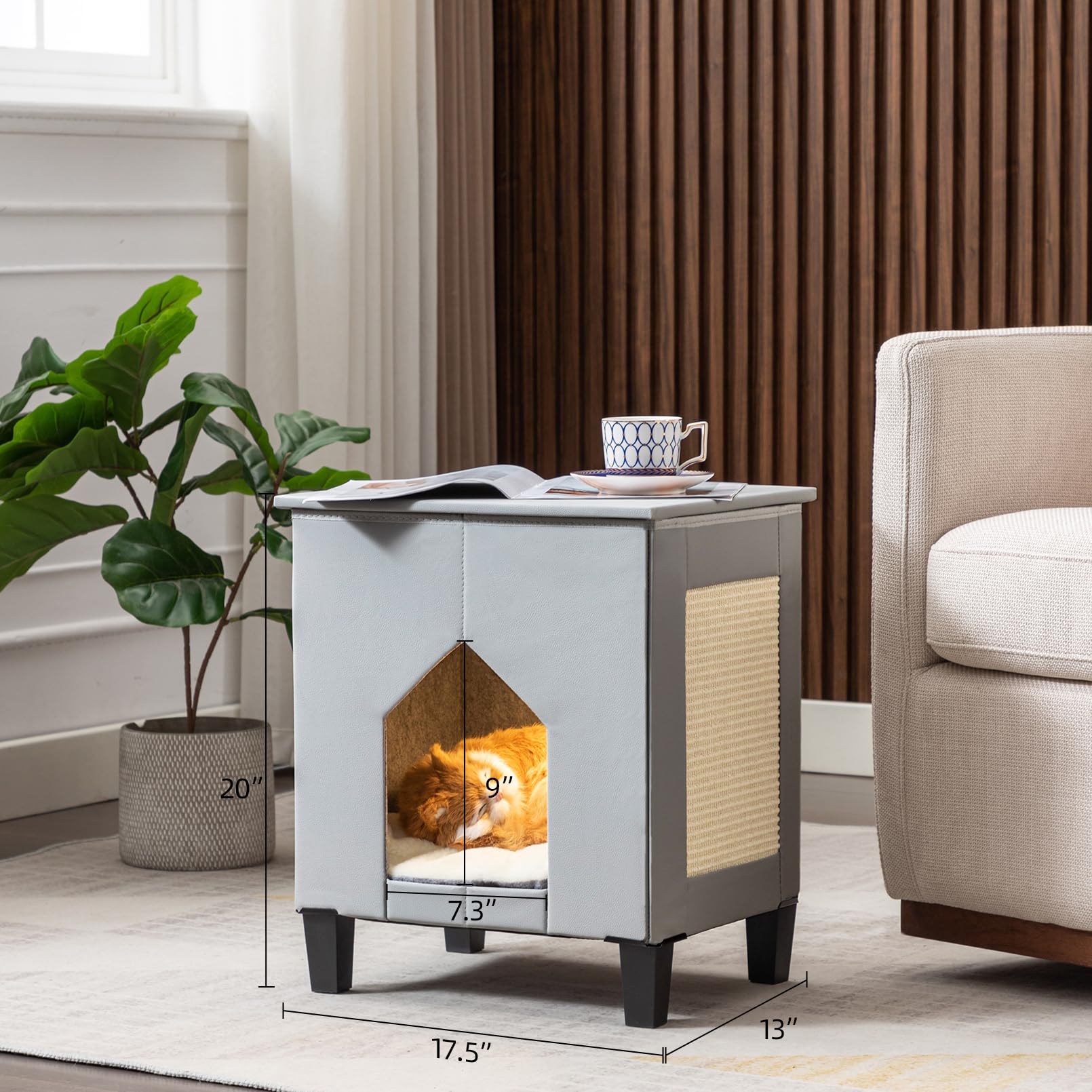 NUROMY cat house side table view enhances living room aesthetics