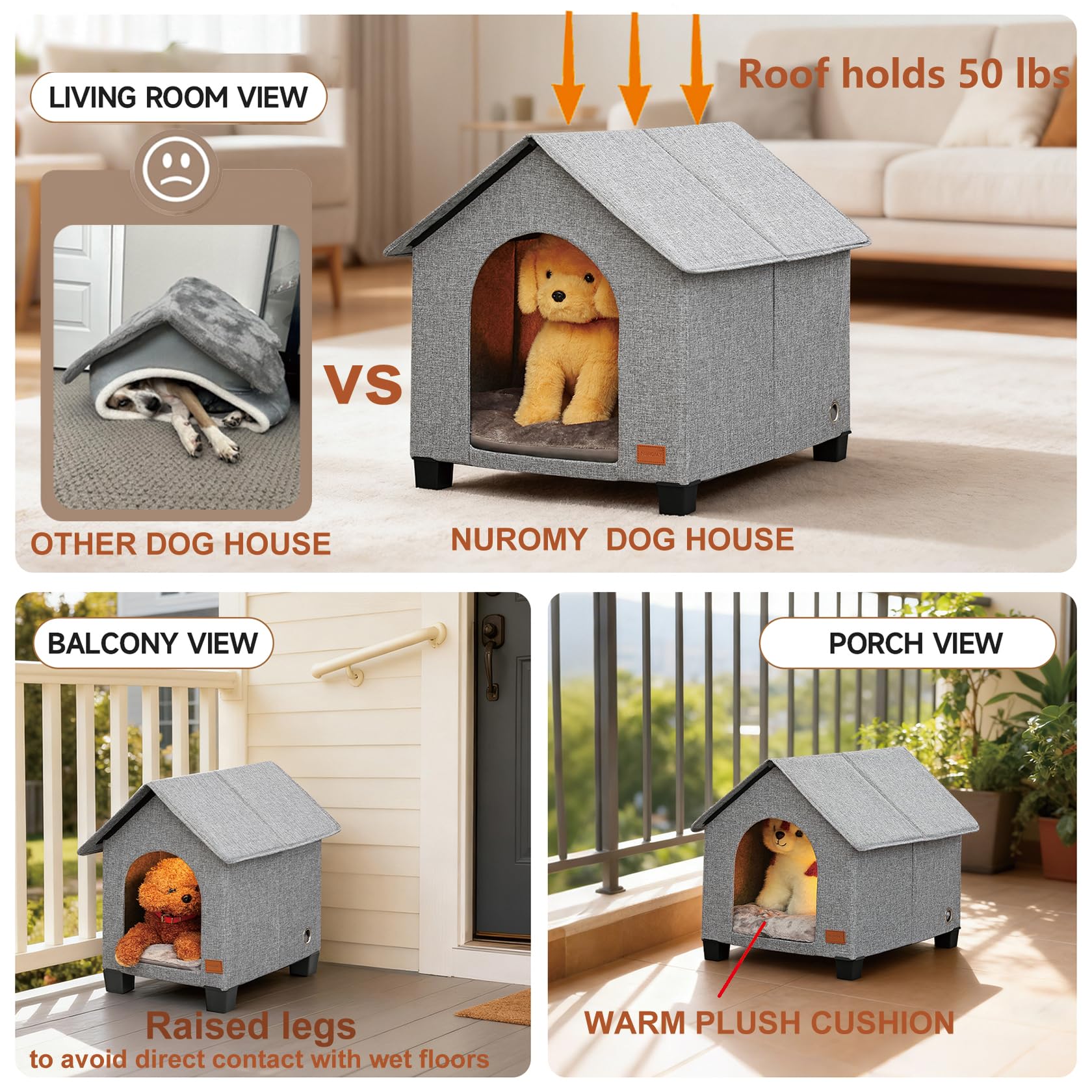 NUROMY indoor dog house with elevated legs improves air circulation and dryness