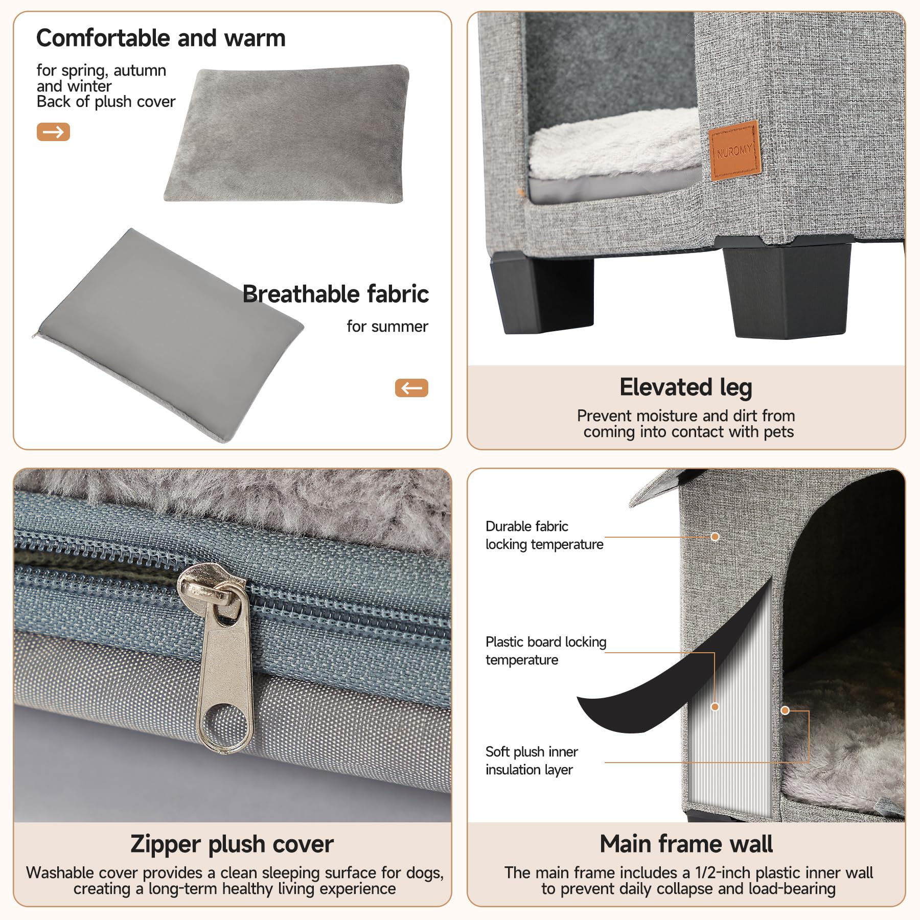 NuROMY elevated legs improve airflow and dryness inside the kennel.