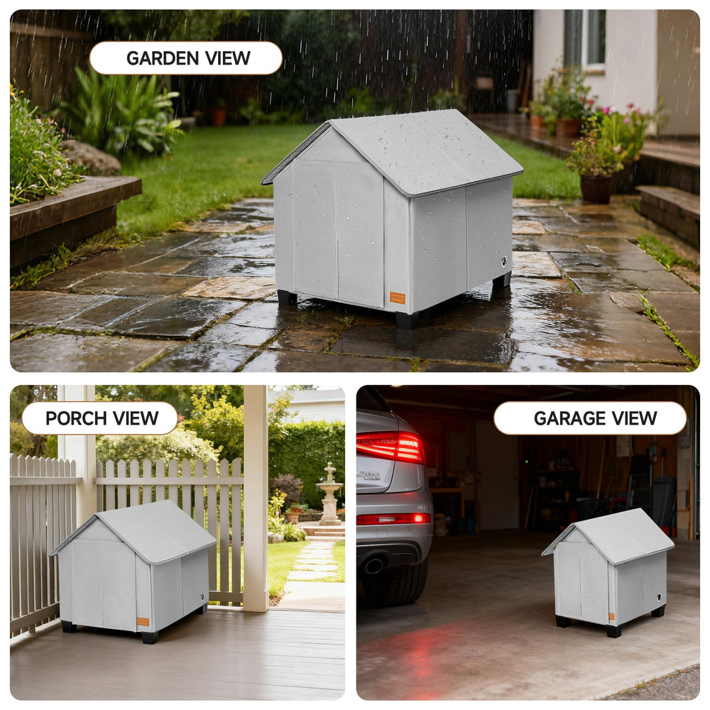 NUROMY weatherproof dog house roof-support demonstrates durable protection from rain and wind.
