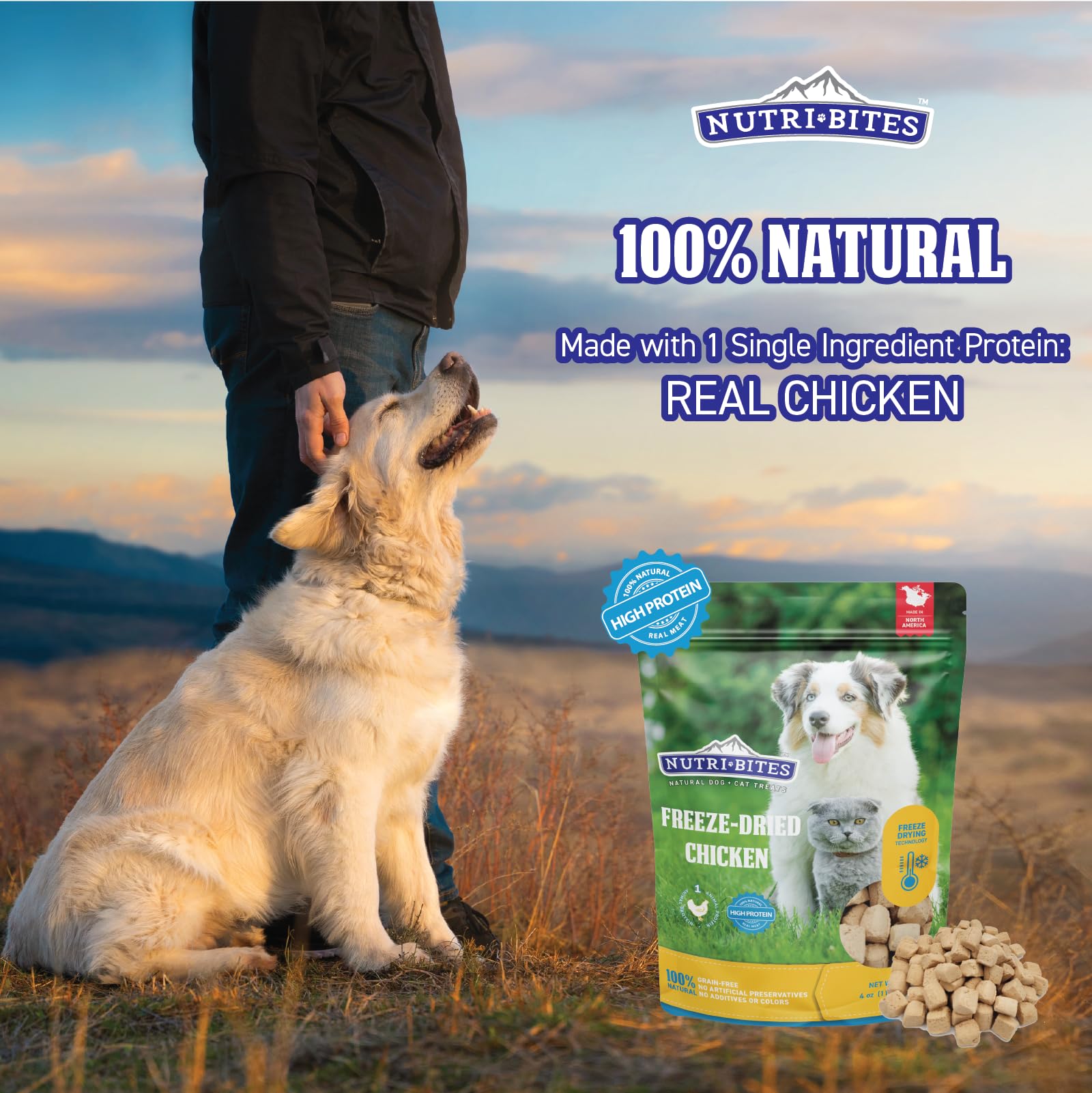 Nutri Bites freeze-dried chicken treats training session reward for dogs.