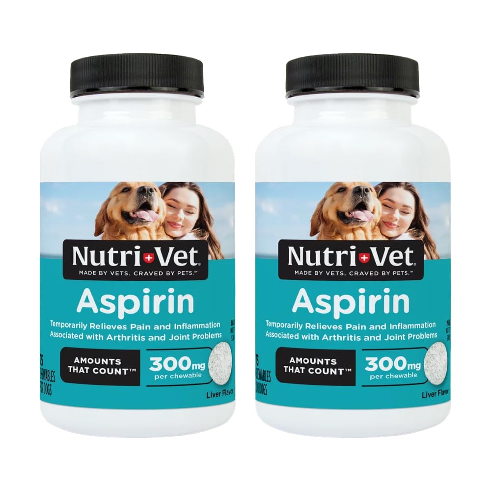 Nutri-Vet aspirin chewables for large dogs bottle front, easy administration for occasional discomfort.