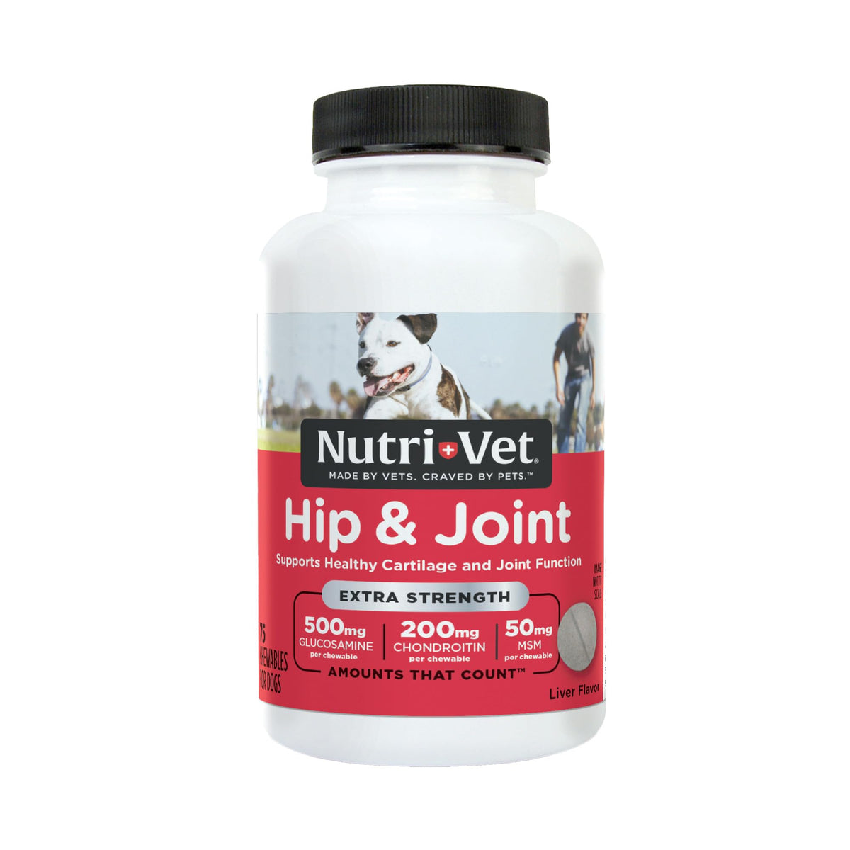 Nutri-Vet Extra Strength hip-joint tablet with liver flavor for easy daily joint support.