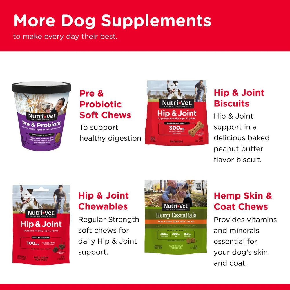 Nutri-Vet Glucosamine-Chondroitin-MSM combo highlights key joint-support ingredients.