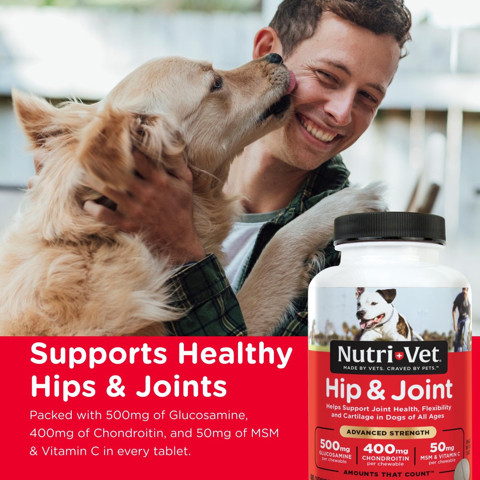 Nutri-Vet Hip & Joint chew tablet closeup shows liver flavor appeal