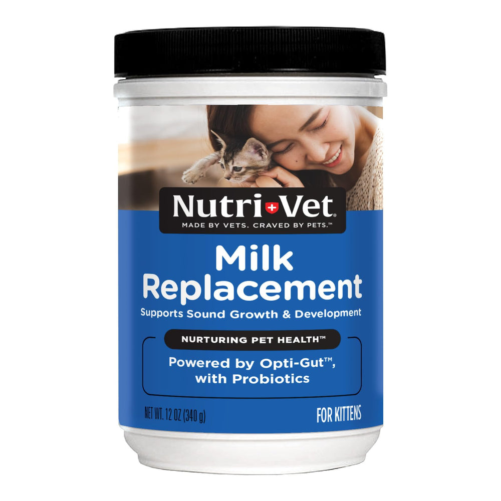 Nutri-Vet Milk Replacer for Kittens in tub supports healthy growth.