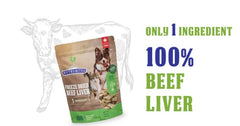 Nutri Bites single-ingredient beef liver image highlights high-protein, simple snack.