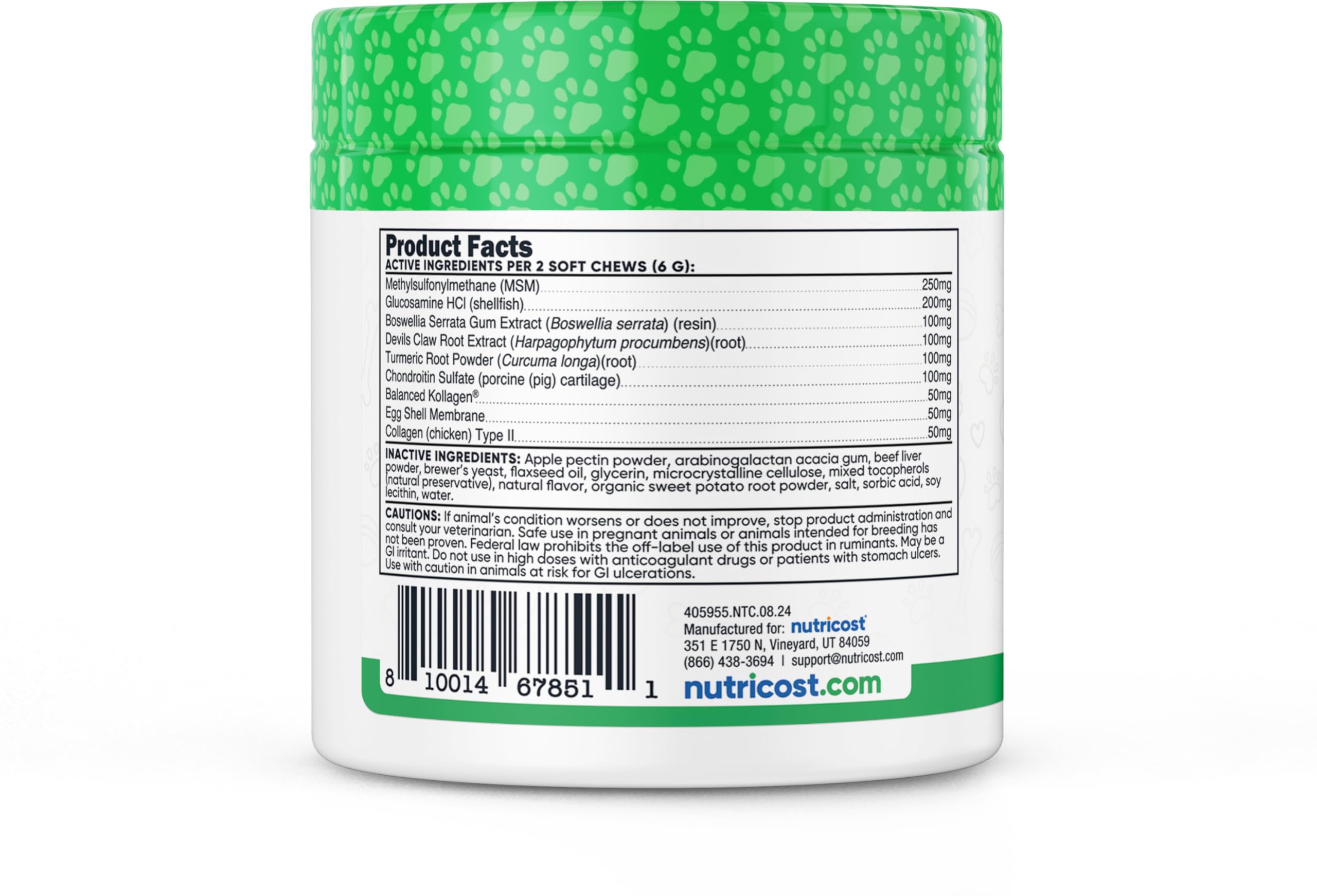 Dog walking scene with Nutricost Pets Hip & Joint Soft Chews supporting mobility.