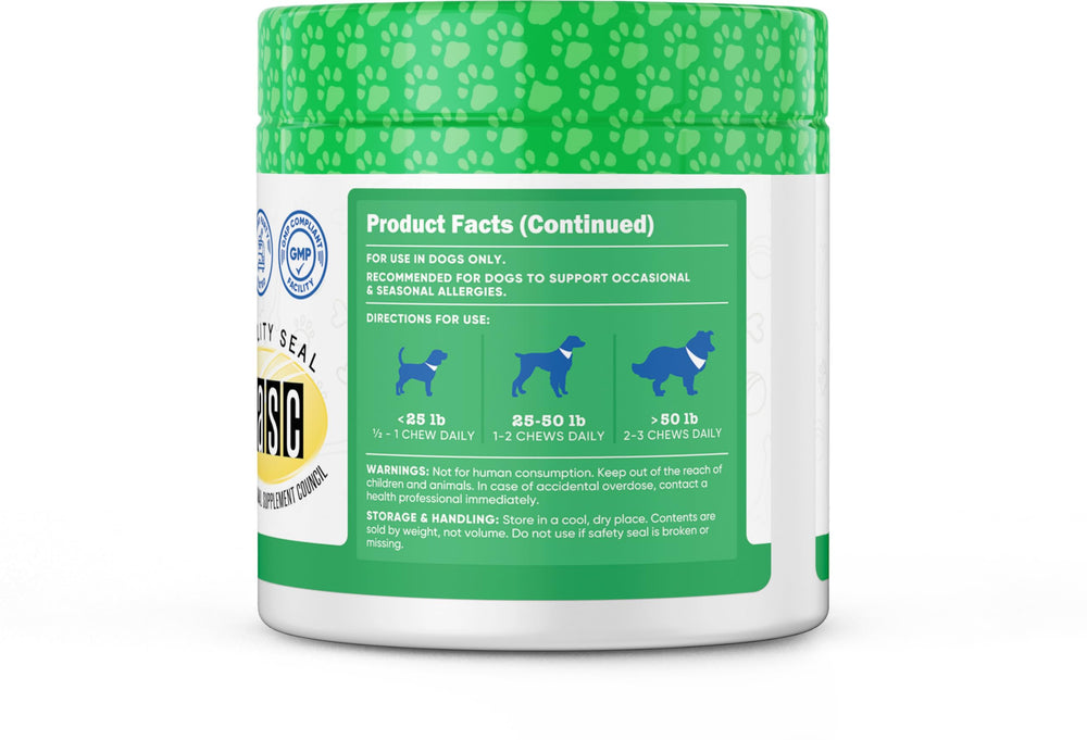 Nutricost Pets Seasonal Allergy Soft Chews beef flavor emphasizes dog-friendly taste for seasonal use.