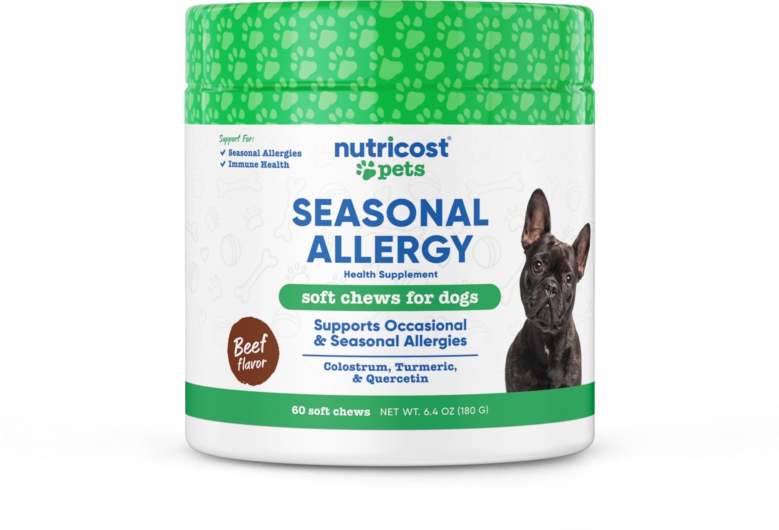 Nutricost Pets Seasonal Allergy Soft Chews bottle; easy daily immune support for dogs.
