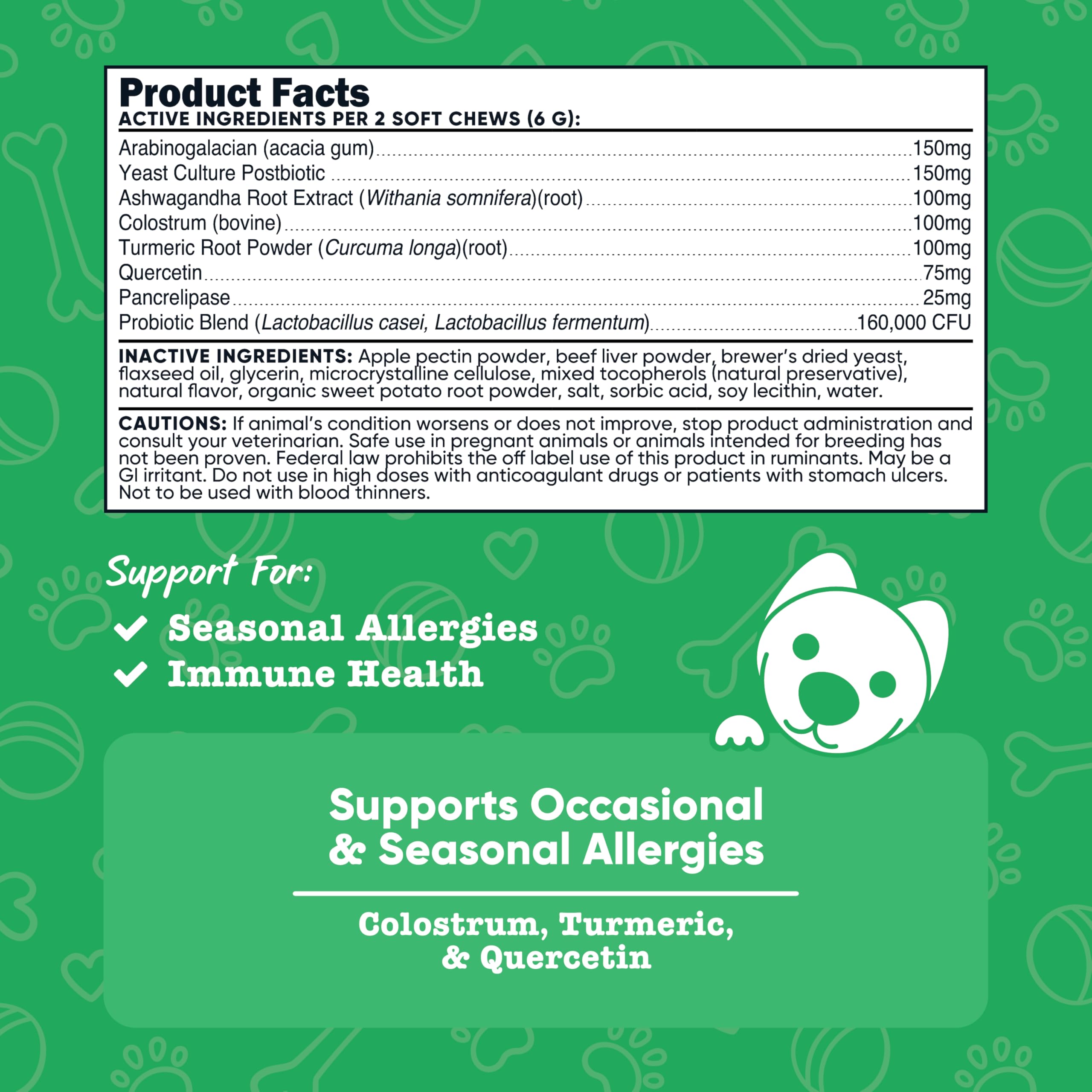 Nutricost Pets Seasonal Allergy Soft Chews dog serving image highlights convenient chew time.
