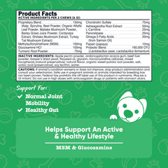 Nutricost Pets Soft Chews beef flavor close-up palatable texture and ingredients highlighted.