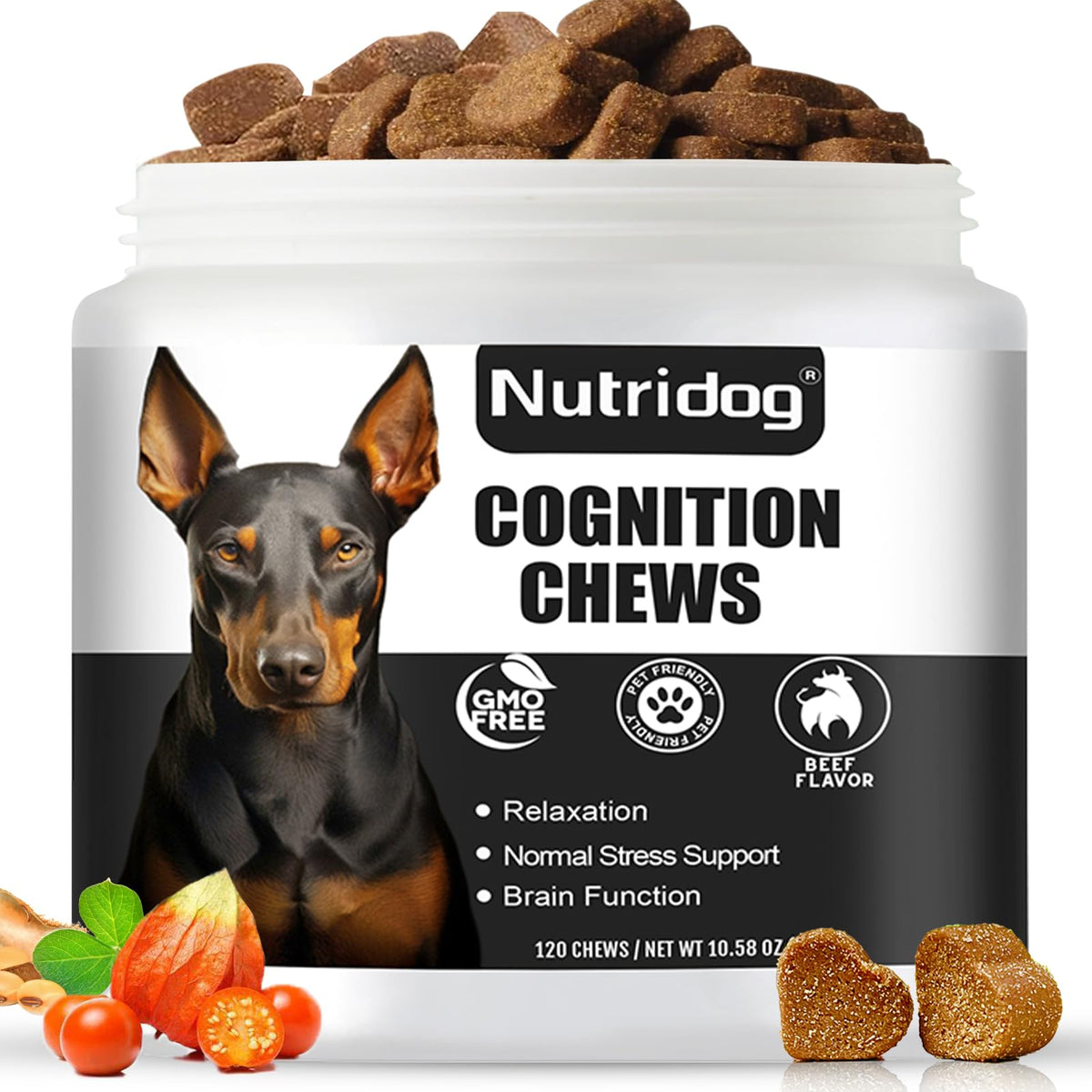 Nutridog Advanced Cognition Chews beef soft chews supporting cognitive engagement in aging dogs