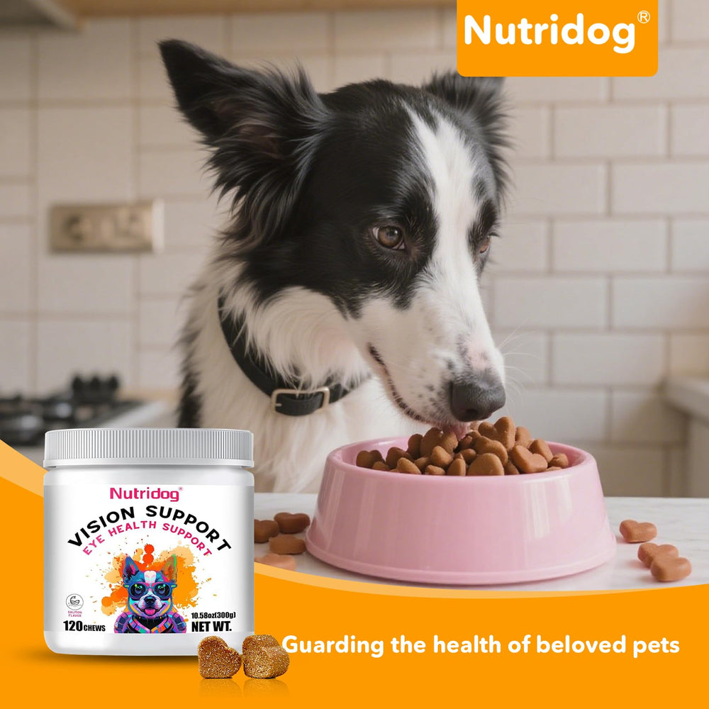 Nutridog breed-focused eye supplement for Bulldogs, Poodles, and Retrievers.