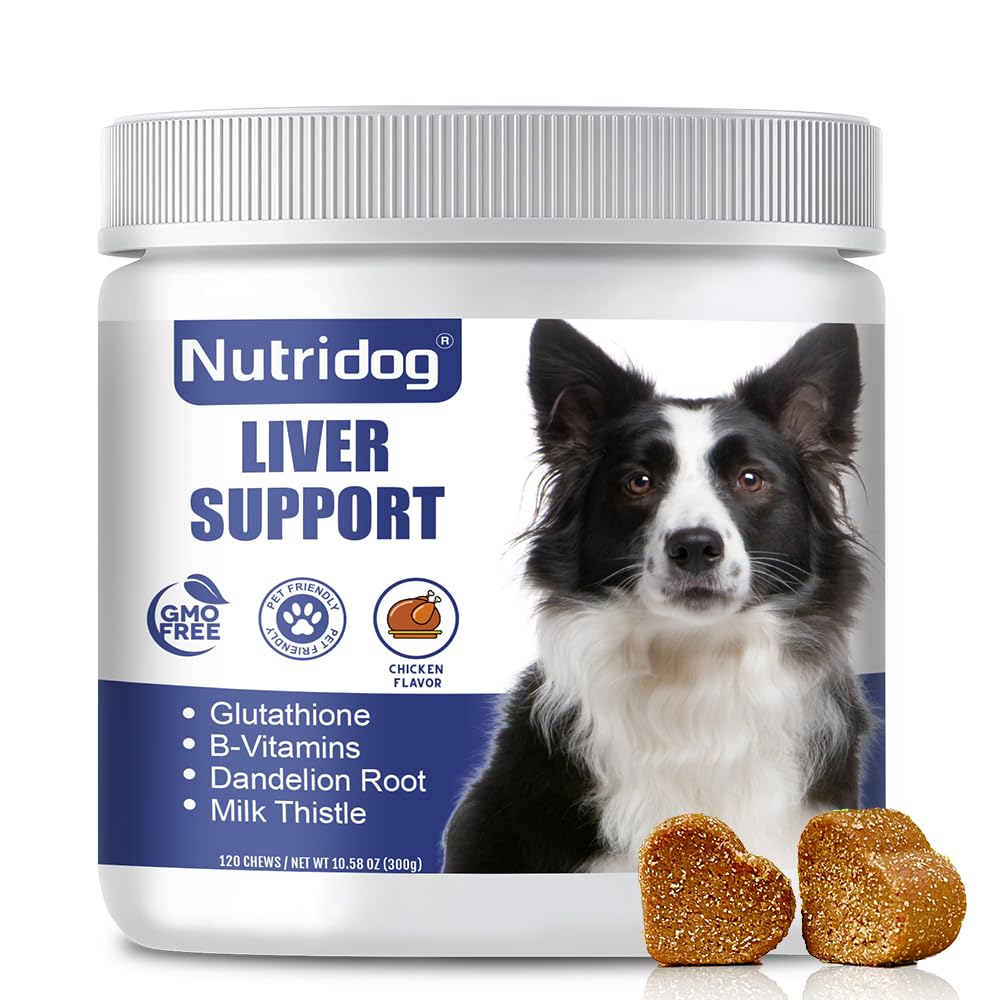 Nutridog Liver Support Chews packshot showing chicken-flavored chews for liver and kidney health