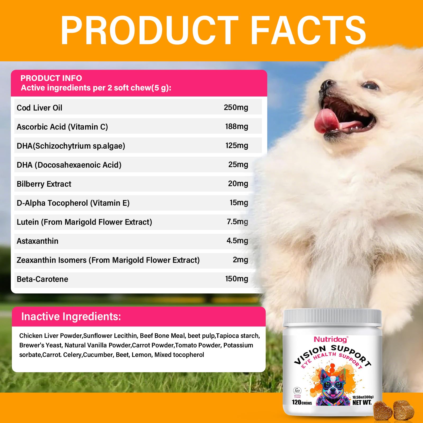 Nutridog soft chews designed for dry eye and aging dental needs.