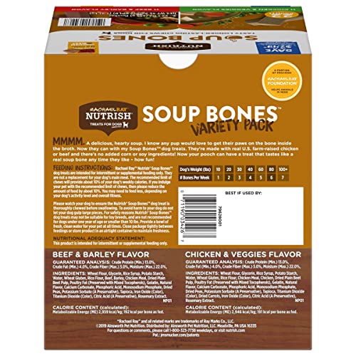 Nutrish Soup Bones real beef bones with barley, highlighting beef flavor