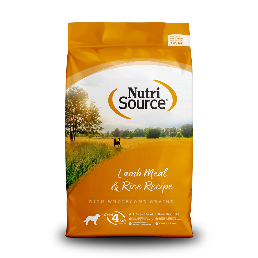 NutriSource Lamb Meal & Rice 4lb bag for easy portioning and consistent meals