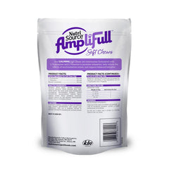 NutriSource AmpliFull turkey flavor soft chews label closeup highlighting calming ingredients.
