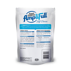 NutriSource AmpliFull Turkey Mobility Soft Chews pouring from bottle for easy dosing.